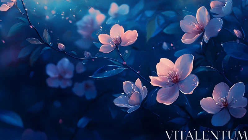 Luminescent Blossoms in Deep Blue Twilight.