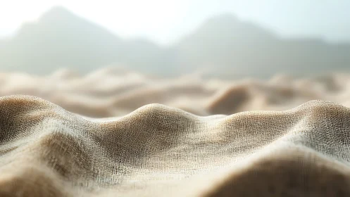 Linen dunes drift softly beneath distant ghostly mountains.