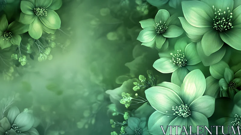 Ethereal Green Floral Composition: Soft-Focus Botanical Study.
