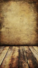 Aged plaster wall and wooden floor form rustic studio stage