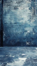 Weathered blue studio wall humming with urban quiet.