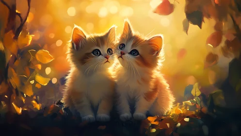 Two Curious Kittens Bathed in Golden Autumn Light.