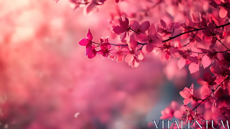 Pink blossoms glow against soft blurred bokeh background