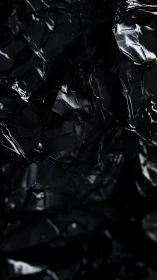Crumpled black plastic surface with sharp reflective folds.