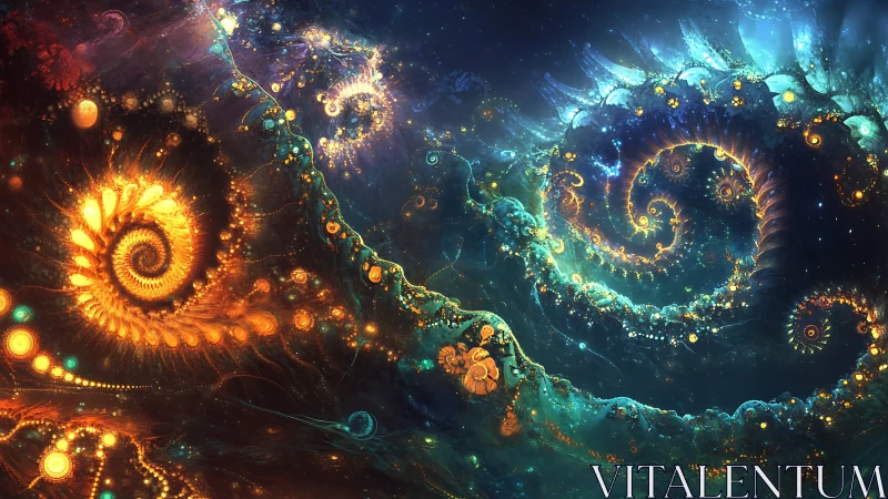 Fractal nebula spirals in luminous cosmic color fields.