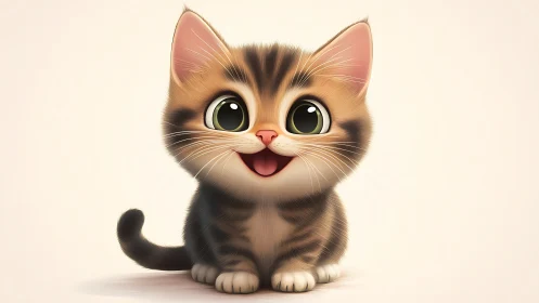 Digitally Rendered Juvenile Feline with Exaggerated Anthropomorphic Expression.