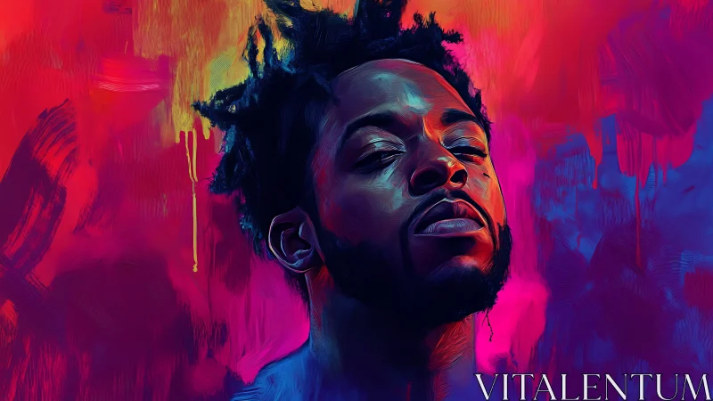 Dream-lit portrait in neon waves of color and quiet pride.