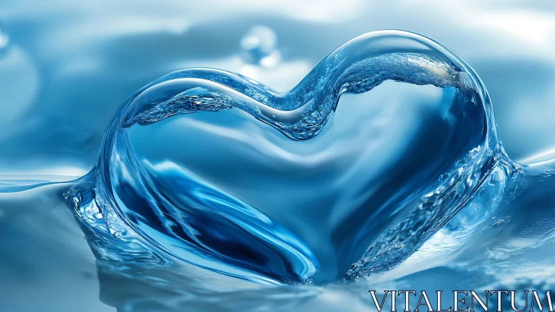 Water Drop Forms Heart Shape in Blue Liquid Motion.