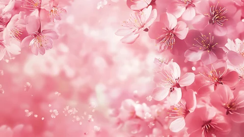 Soft-focus pink floral composition with depth-of-field bokeh and selective focus blossoms