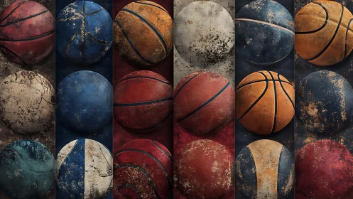 Textured basketball grids in weathered digital painting study.