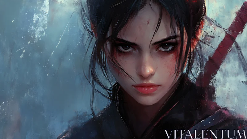 Fierce warrior woman meets the viewer with intense resolve