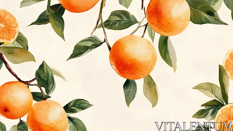 Watercolor oranges and foliage form a bright botanical pattern