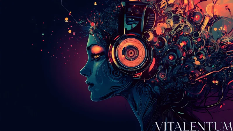 Neon thoughts whirl as the cyber muse dissolves into sound