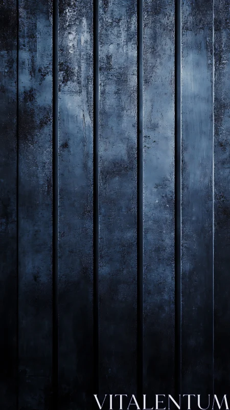 Vertical dark metal panels with textured blue surface.