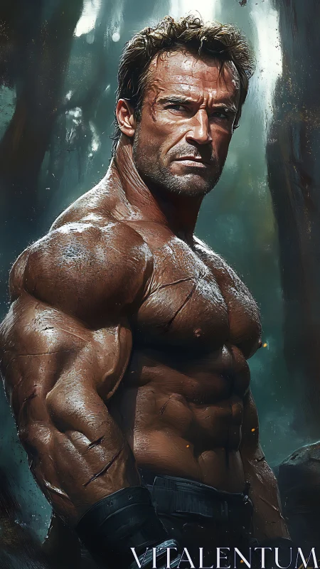 Battle-scarred warrior study in hyperreal digital musculature.