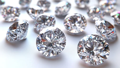Round brilliant cut diamonds rendered with crisp caustics.