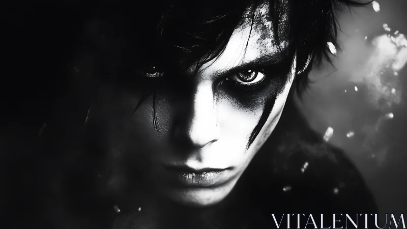 Midnight gaze carves lightning scars across a pale mask