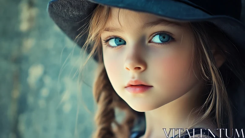 Striking Portrait: Young Subject with Penetrating Blue Eyes and Refined Facial Geometry