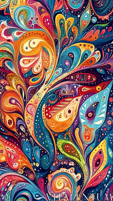 Chromatic quilled vortices in dense ornamental flow field.