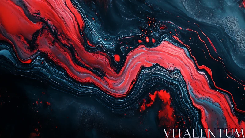 Molten crimson river braids through midnight cosmic stone