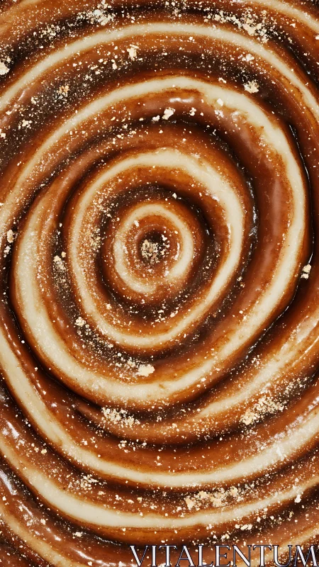 Caramel and cream spiral dessert texture in close view.