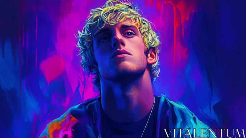 Chromatic portrait of pensive youth in neon spectral lighting.