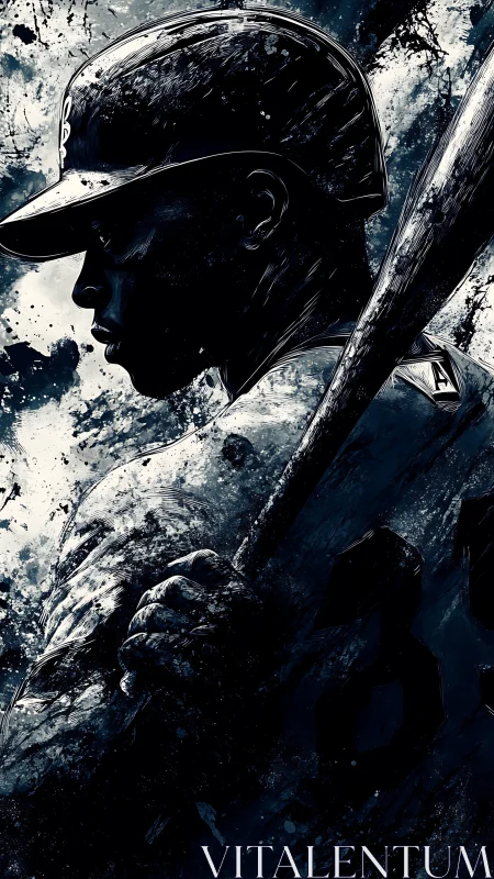 Dark silhouette of focused baseball batter holding bat.