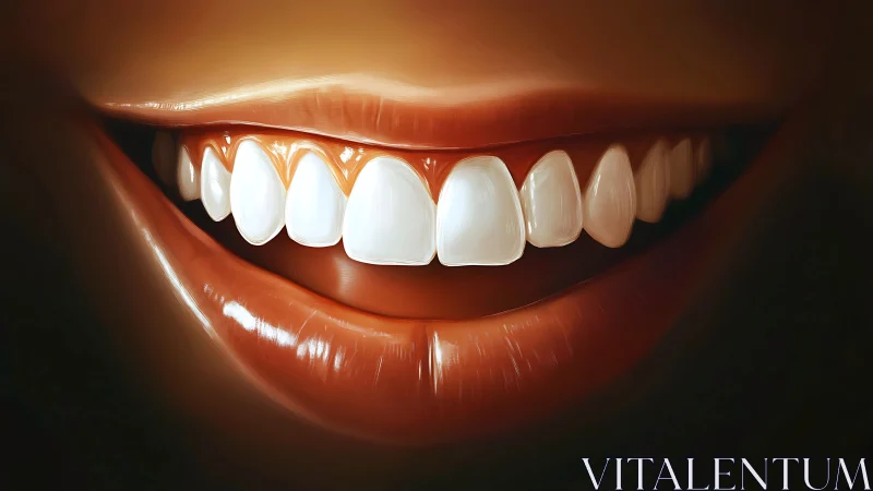 Radiant close-up smile highlights glossy lips and teeth.