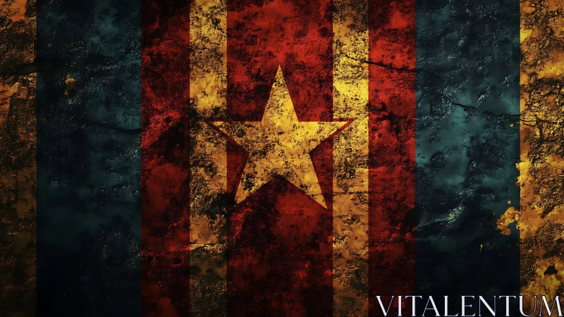 Textured grunge flag composition centers distressed golden star