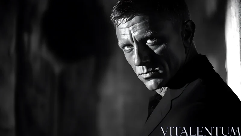 Monochrome portrait of man in low key side lighting.