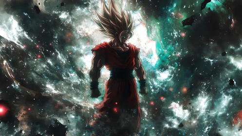 Celestial energy warrior rendered in dynamic anime illustration