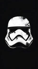 High-contrast stormtrooper helmet in minimalist vector noir.