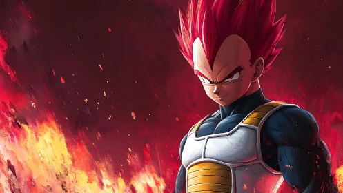 Fiery anime warrior standing bold in a storm of sparks.