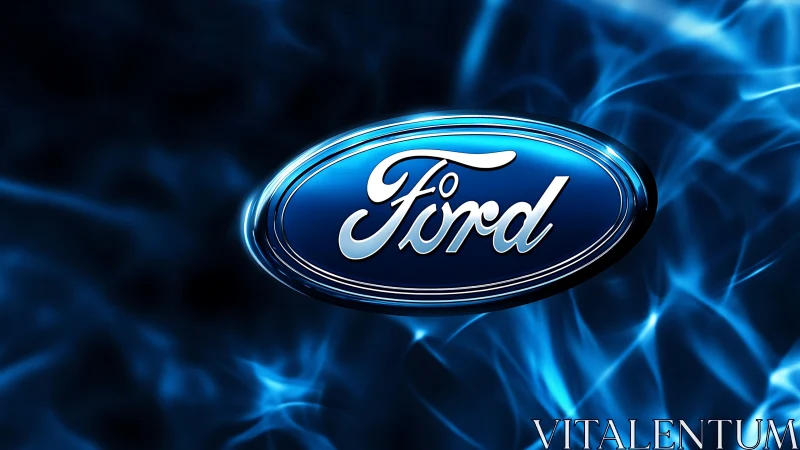Ford emblem rendered with luminous electric blue waves.