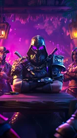 Midnight rogue negotiates power under neon jungle lights