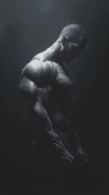 Muscular male torso rendered in dramatic side lighting