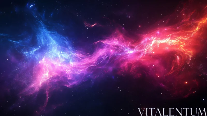 Vibrant cosmic nebula streams collide in a luminous night sky