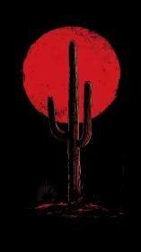 Minimalist saguaro silhouette against distressed red sun graphic.
