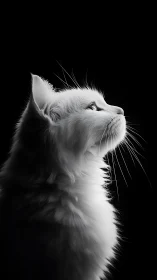 White Cat Portrait Against Black Background