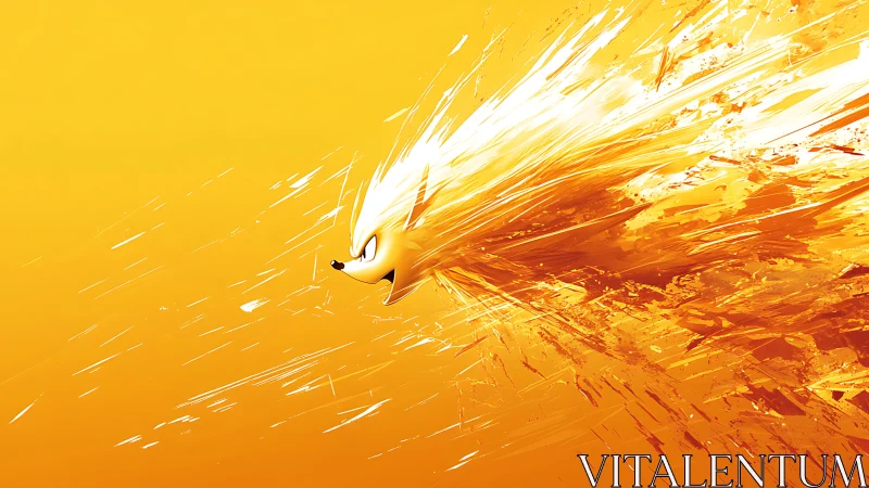 Golden stylized hedgehog character in dynamic motion field.