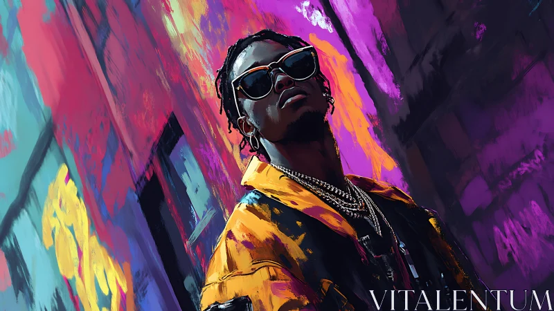 Confident street style in bold neon city colors.