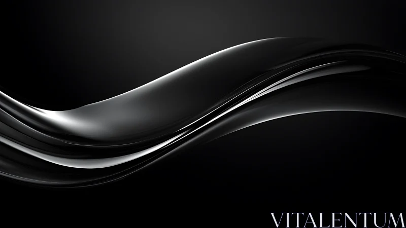 Sleek black liquid wave arc in minimal dark space.