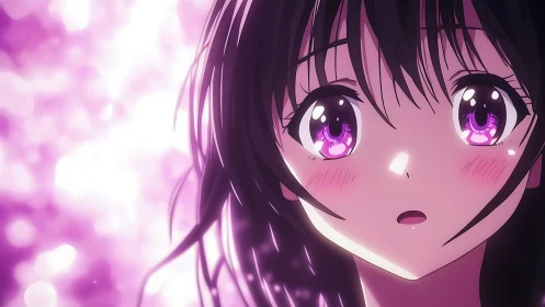 Softly glowing anime girl with wide violet dreamer eyes.