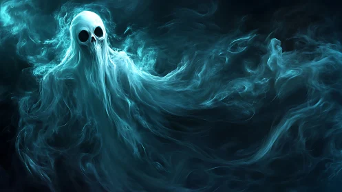Ghostly spectral figure formed from swirling blue mist.