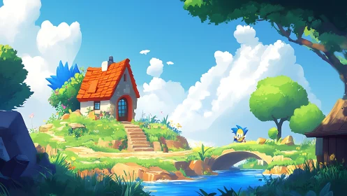 Whimsical Cottage in Fantasy Landscape.