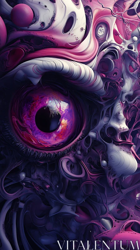 Surreal violet ocular vortex within biomorphic fractal forms.