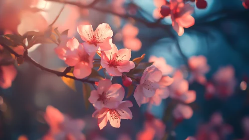 Spring Blossoms Glowing in Golden Light