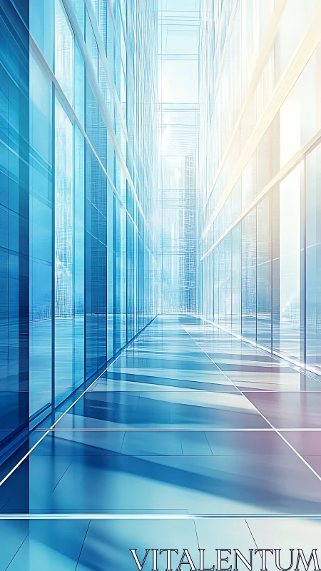 Glass corridor between tall corporate office towers.