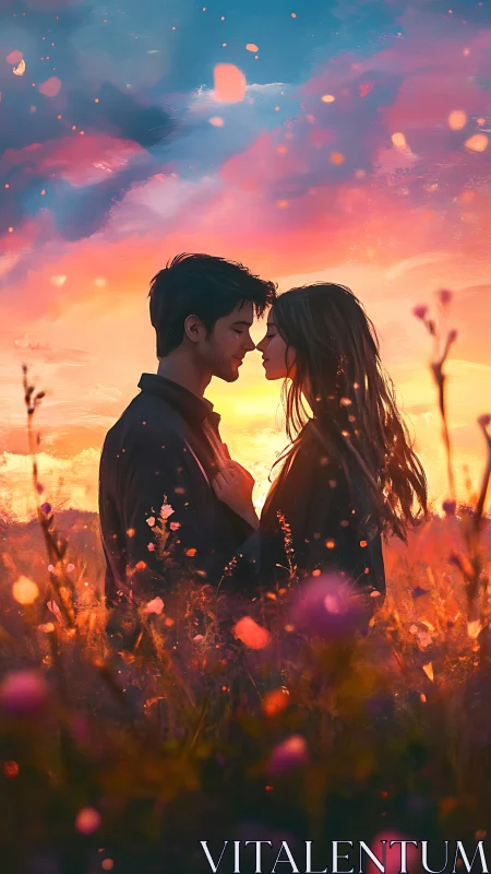 Two souls intertwined beneath the golden hour's luminescent embrace.