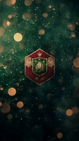 Glittered crest floats in emerald bokeh dusted darkness.